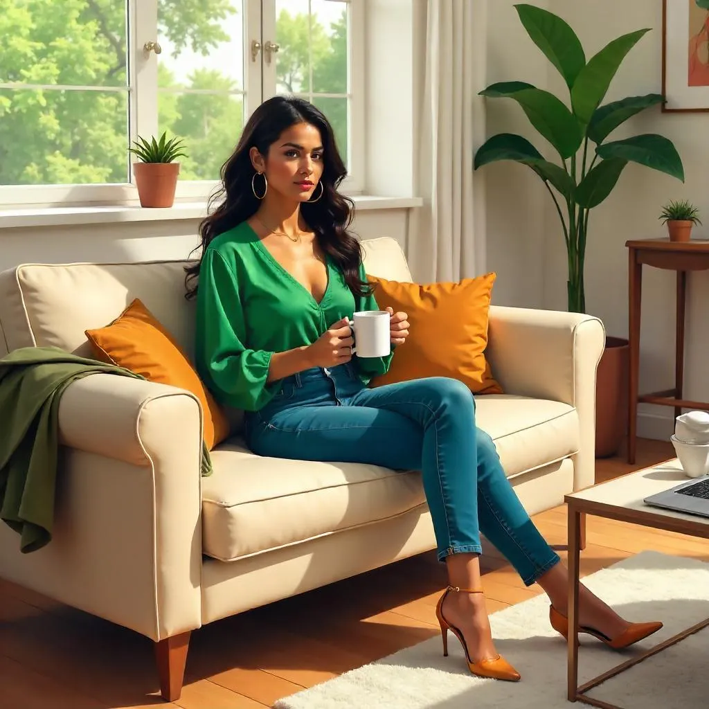 Stylish Latina Woman at Home - Digital Art