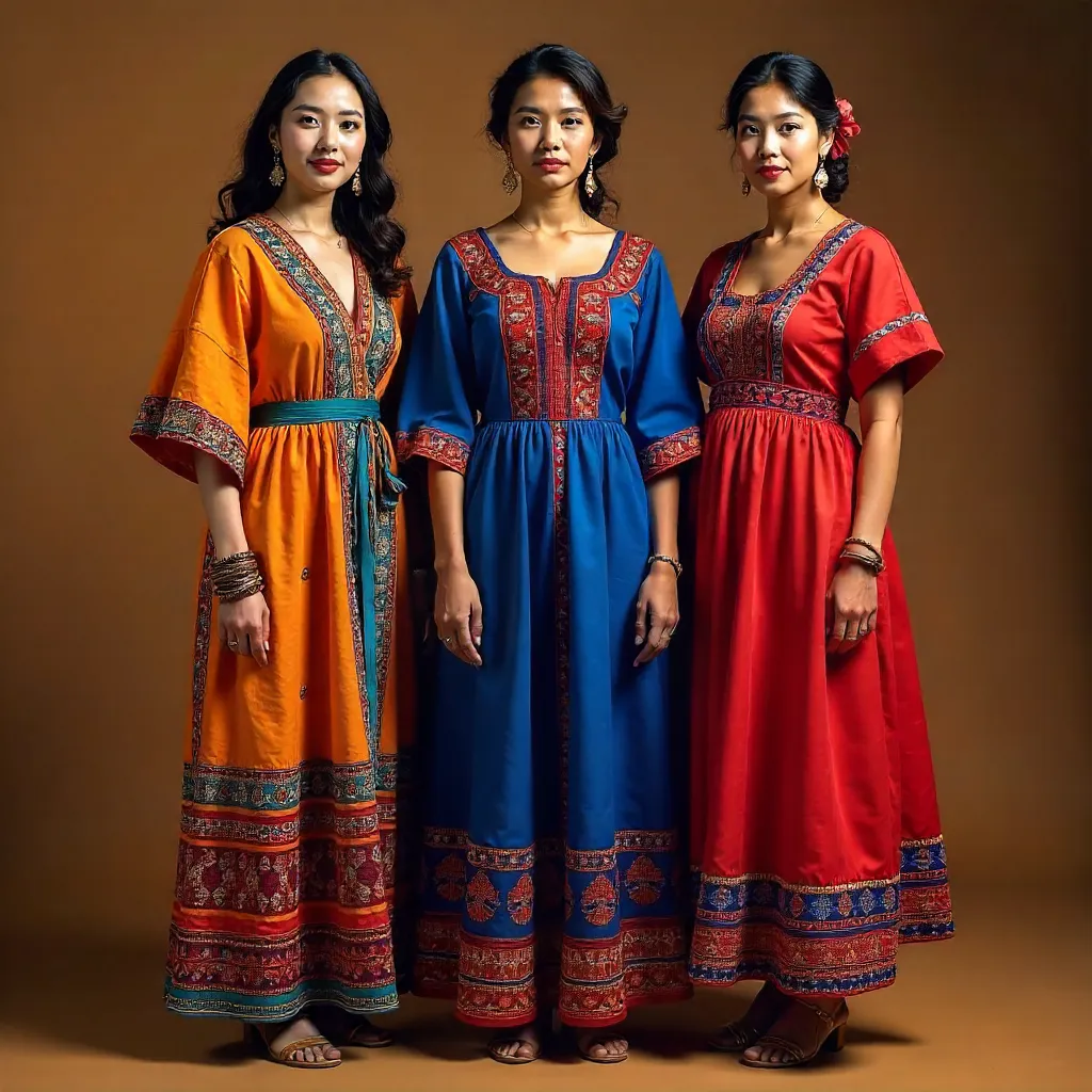 Three Women in Colorful Traditional Attire