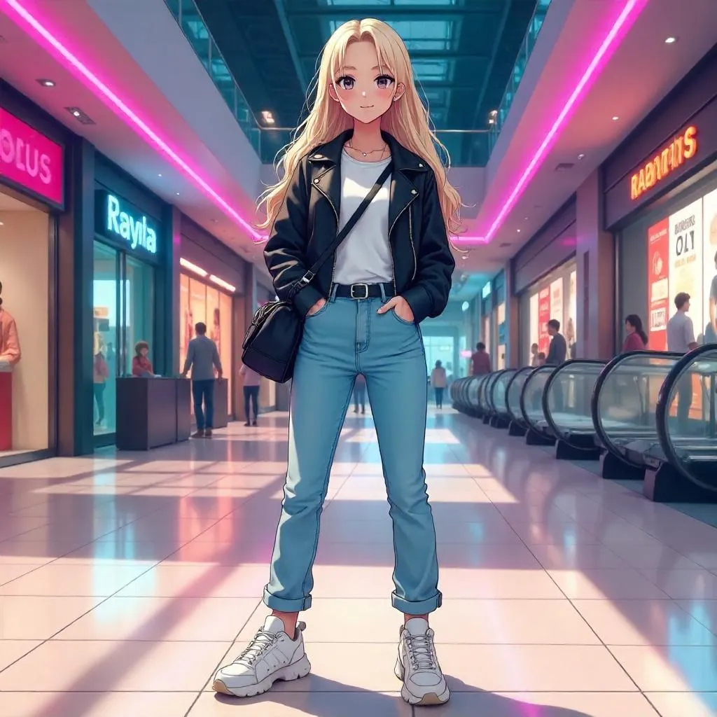 Anime Style: Stylish Fair-Skinned Girl in a Mall