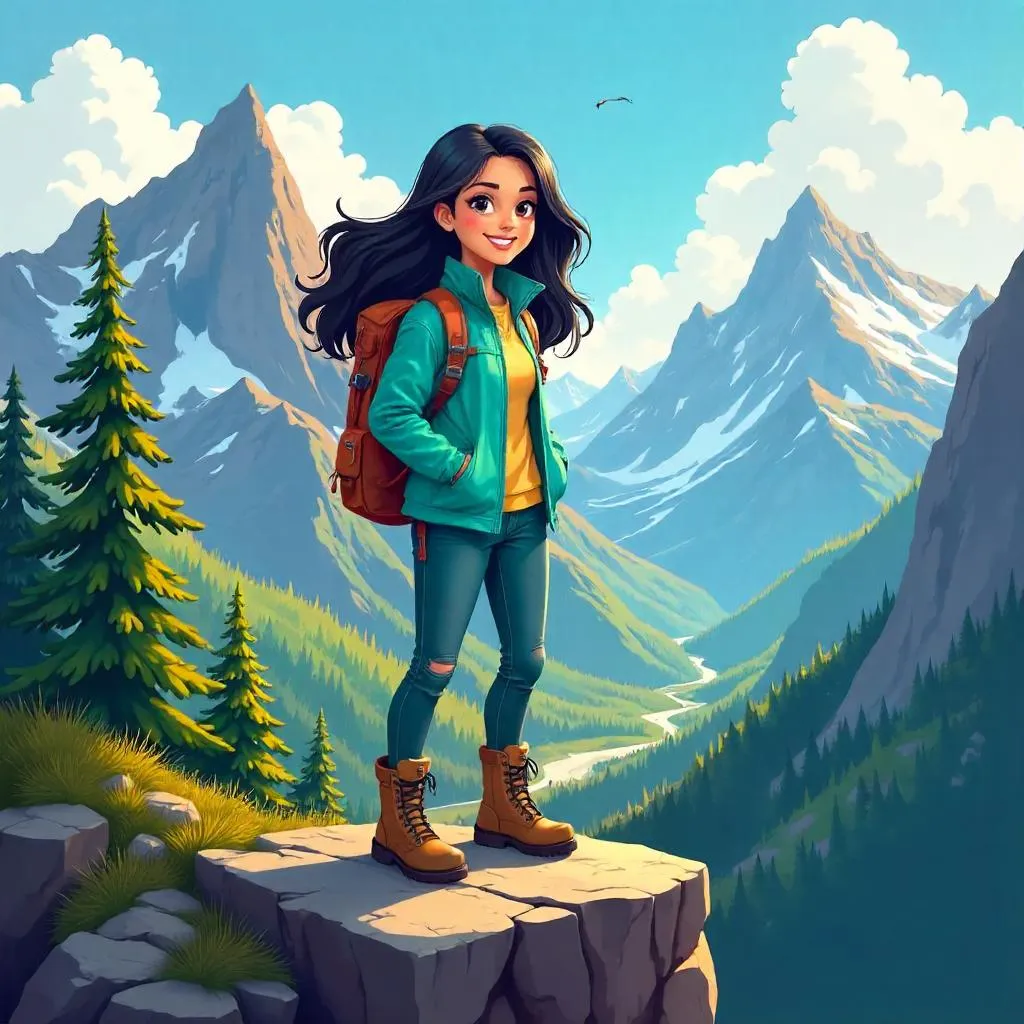 Cartoon Latina Mountain Adventure