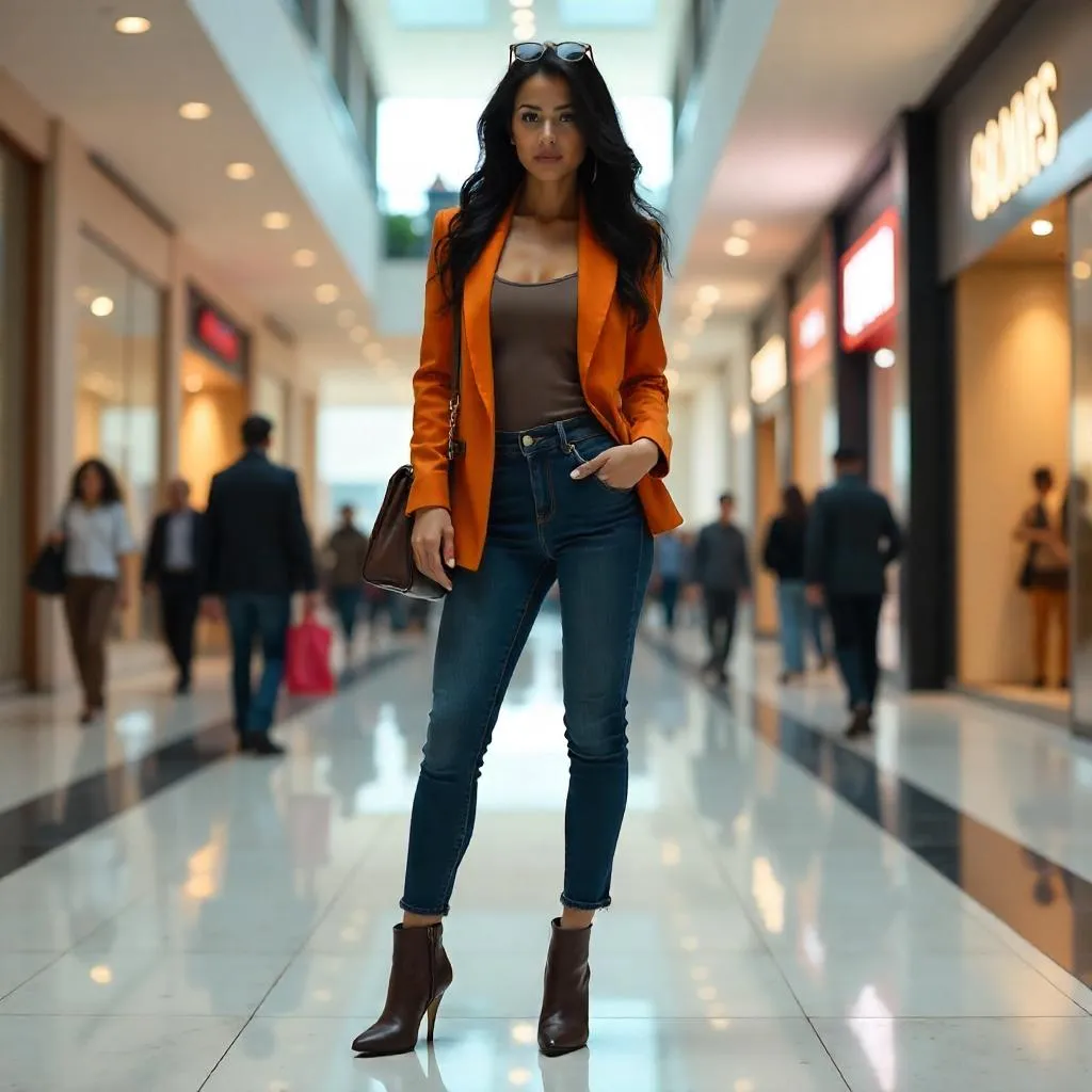Confident Latina Woman in a Photorealistic Mall
