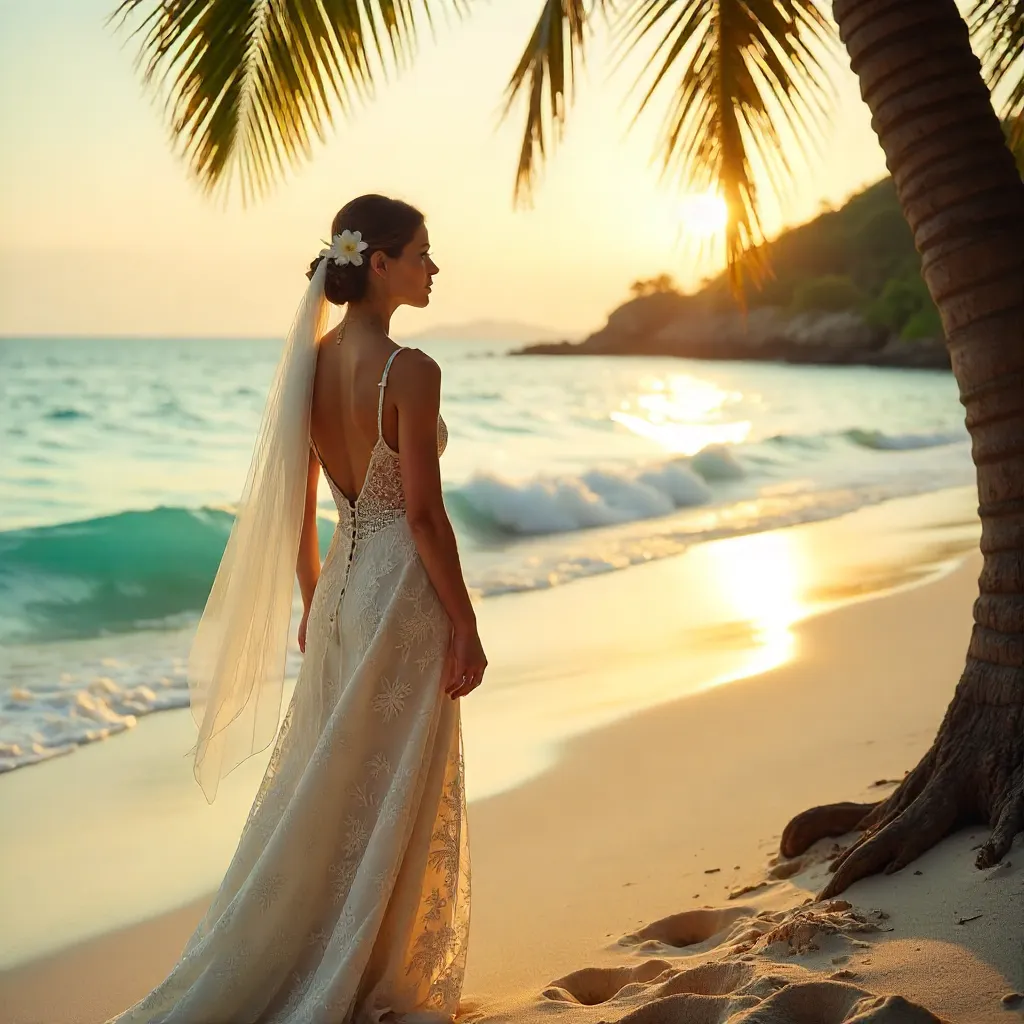 Bride in Bali: Serene Ocean Gaze at Golden Hour