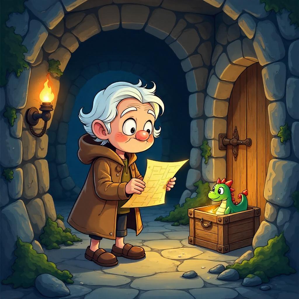 Cartoon Elder in the Castle Dungeon