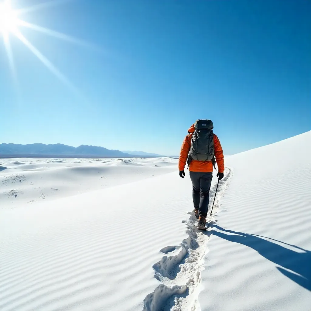 Solitary Hiker in White Sands Dunes