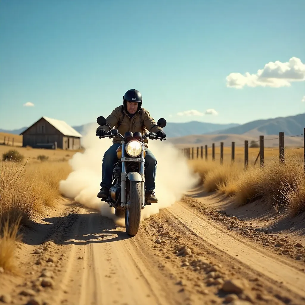 Two Riders on a Dusty Rural Road at Noon