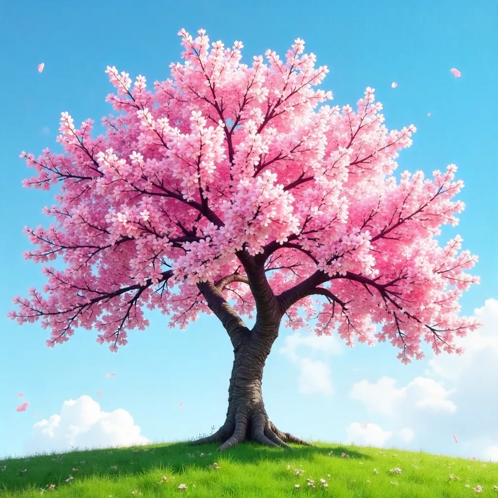 Vibrant Cherry Blossom Tree Under a Clear Blue Sky