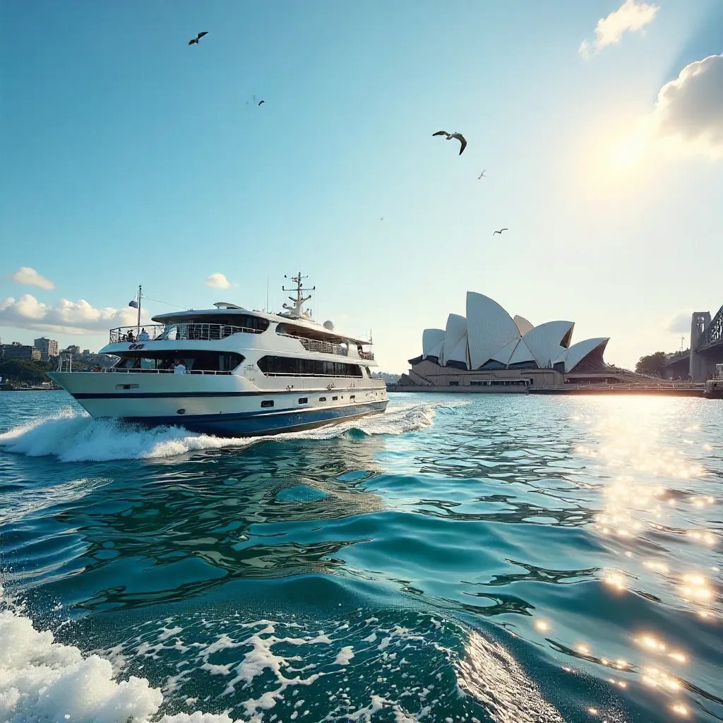 Sunlit Ferry Near Sydney Opera House