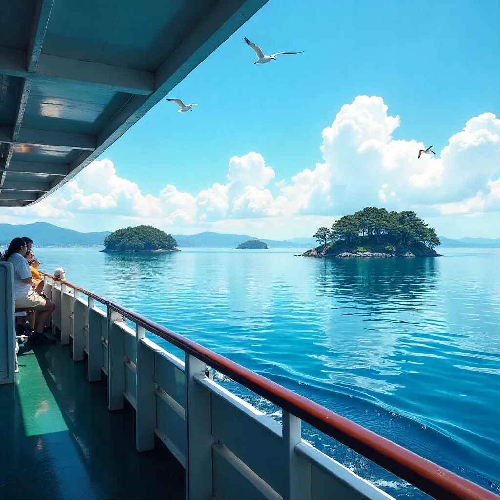 Matsushima Bay Ferry View: Serene Islands and Blue Waters