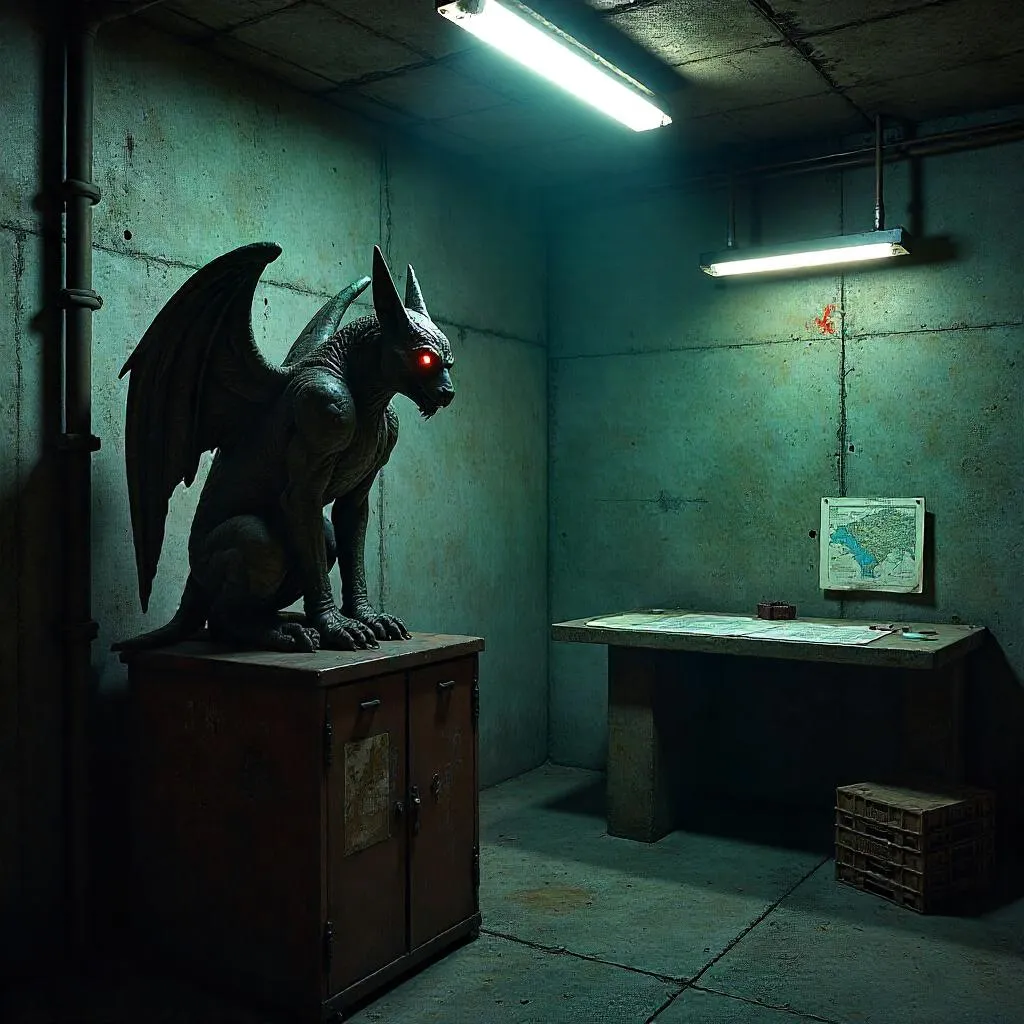 Photoreal Gargoyle Guarding a Bomb Shelter