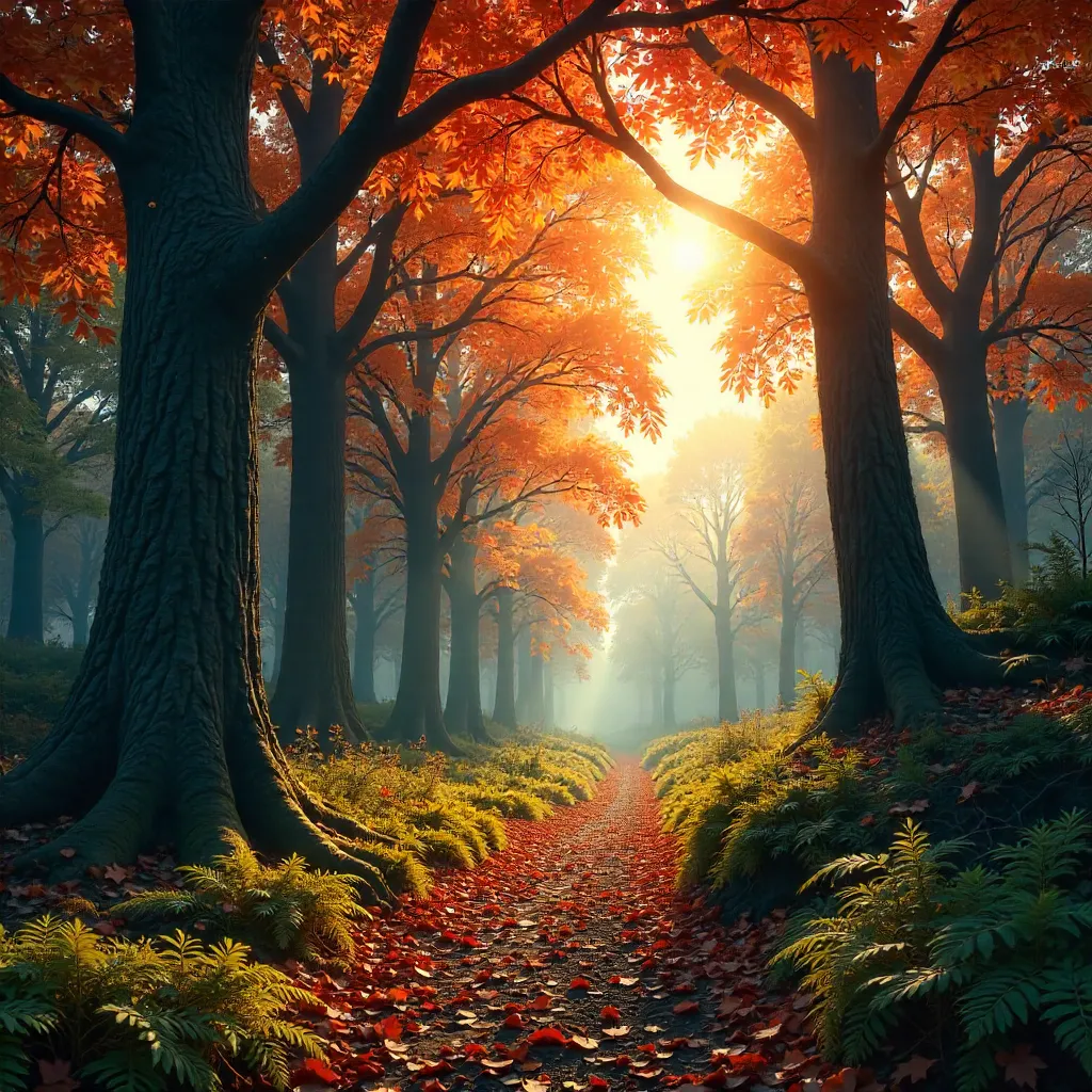 Autumn Forest: Tall Trees and Vibrant Foliage