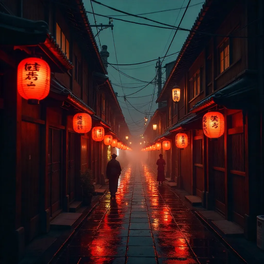 Ethereal Lantern Glow over Kyoto's Historic District