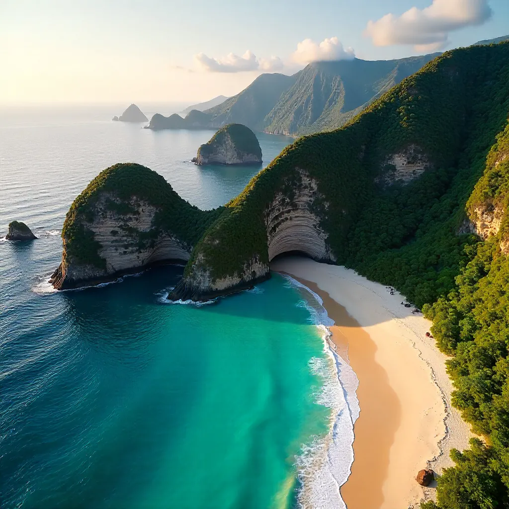 Aerial Majesty: Turquoise Cliffs of Kelingking Beach