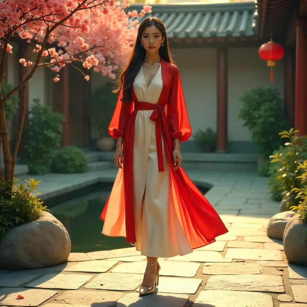 Courtyard Couture: Concept Art of a Stylish Asian Woman