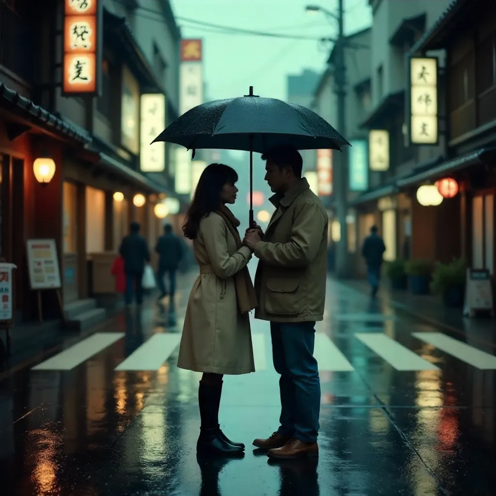 Kyoto Crosswalk Under a Cloudy Umbrella