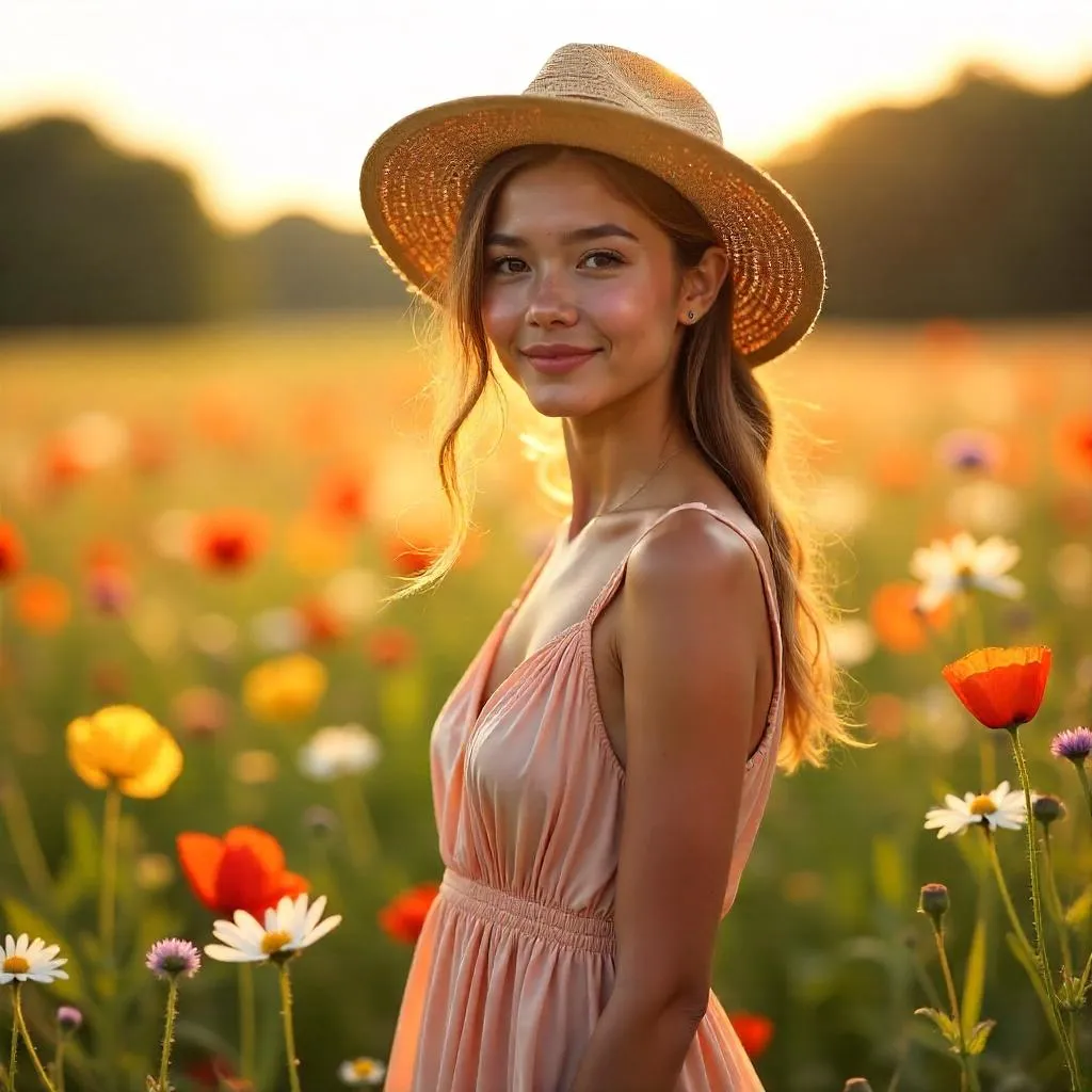 Field of Flowers: Stylish Photorealistic Portrait