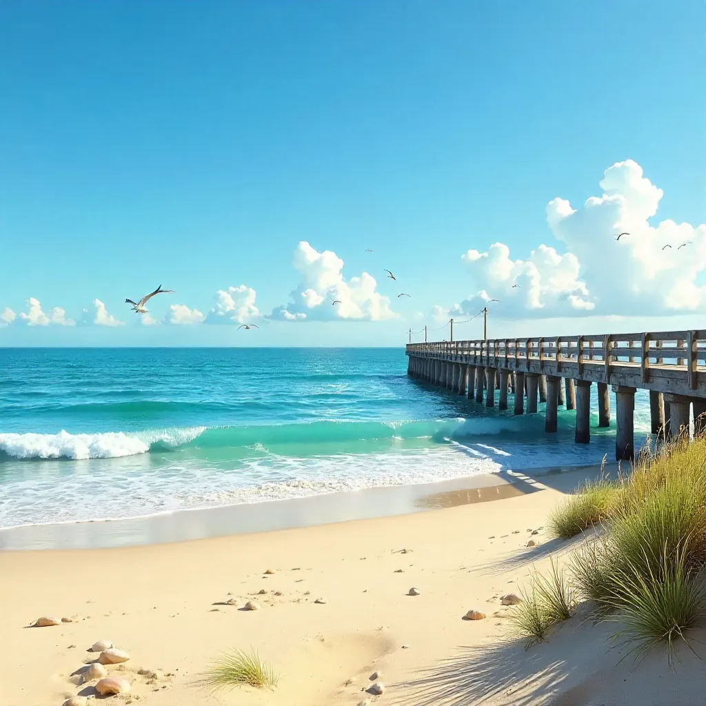 Tranquil Coastal Scene with Pier at Daylight