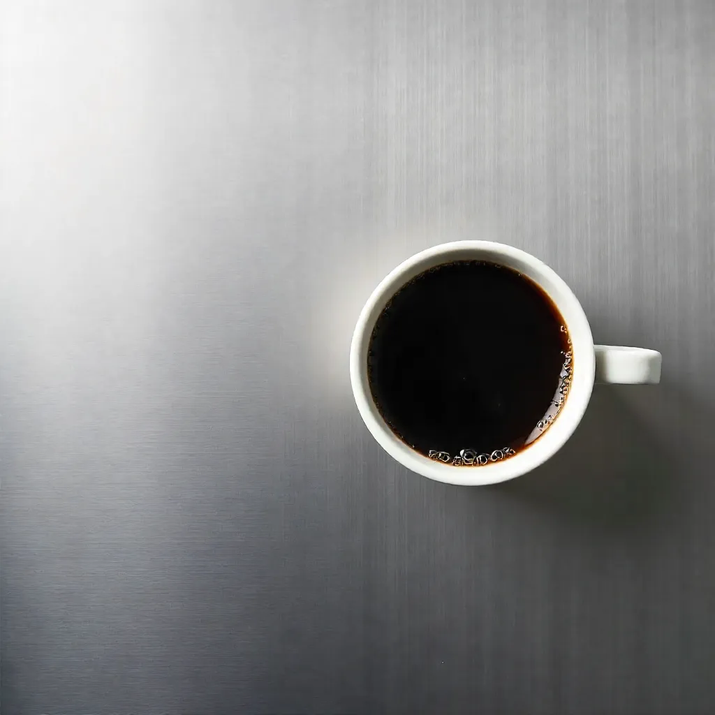 Minimalist Overhead Coffee on Stainless Steel