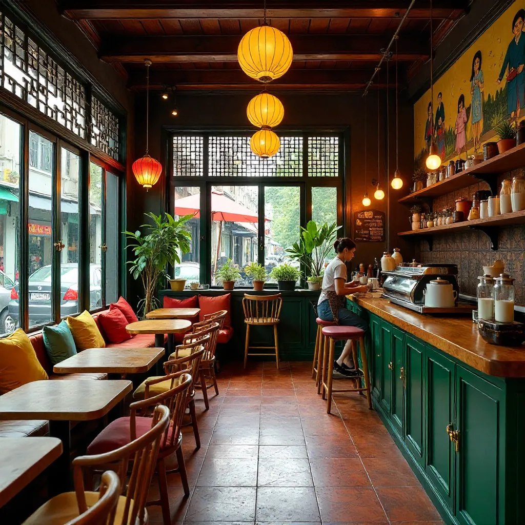 Vibrant Saigon Café: Traditional Vietnamese Decor