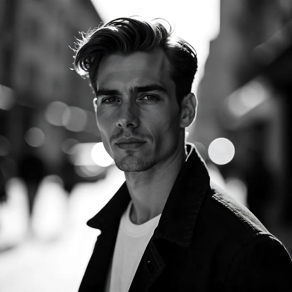 Confident Outdoor Black-and-White Portrait