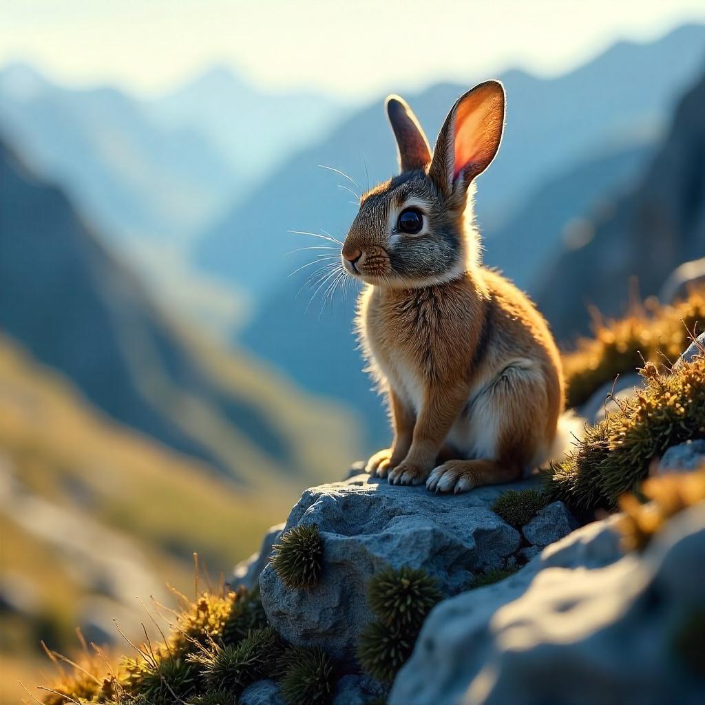 Photoreal Rabbit on a Rocky Outcrop at Golden Hour