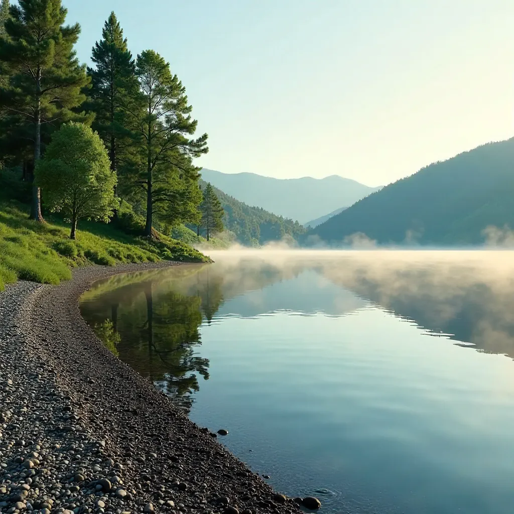 Serene Lakeside Reflections Among Green Trees