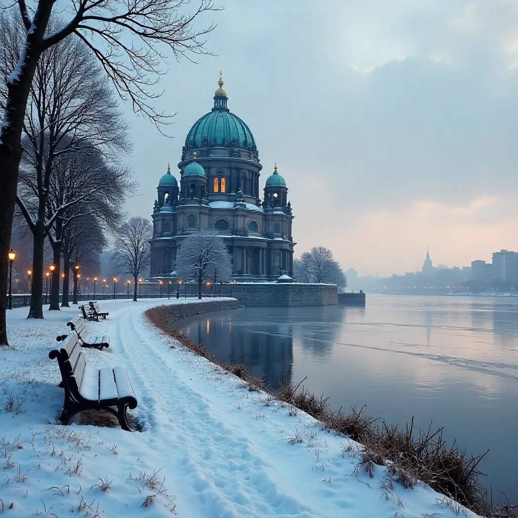 Tranquil Winter Scene: Berlin Cathedral in Snow