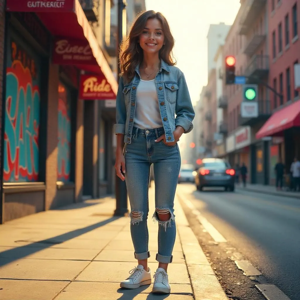 Cheerful 3D-Rendered Urban Portrait of a Smiling Woman