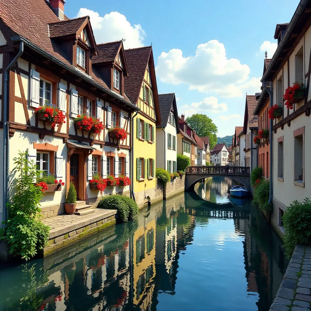 Alsace Timber-Framed Houses Reflected in Water