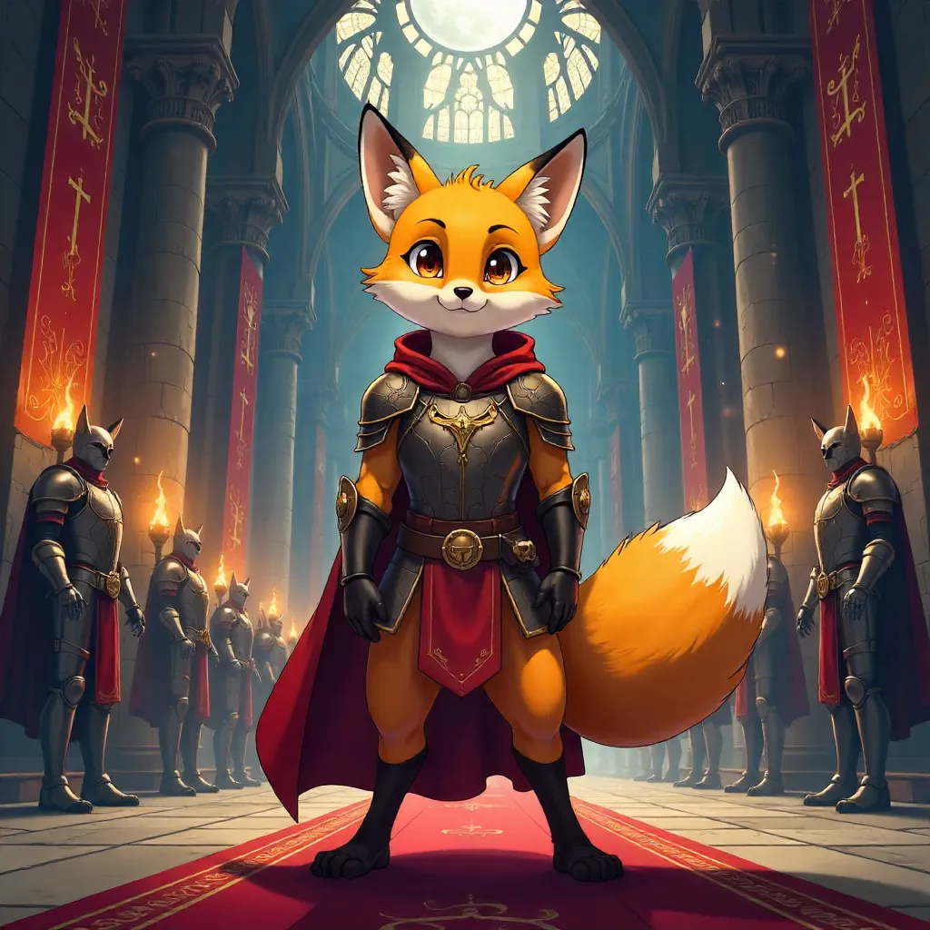 Anime Fox Knight in a Grand Medieval Castle Hall