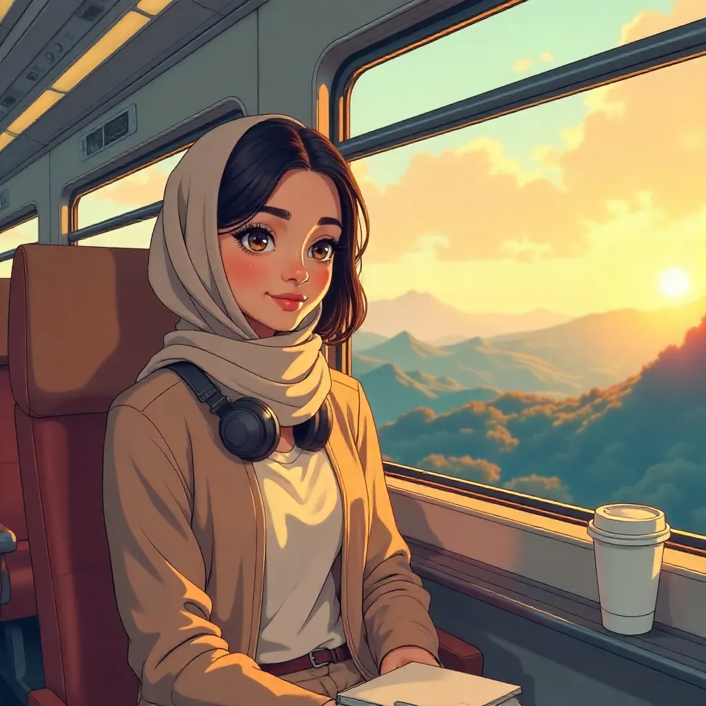 Anime-Style Middle Eastern Woman on a Train