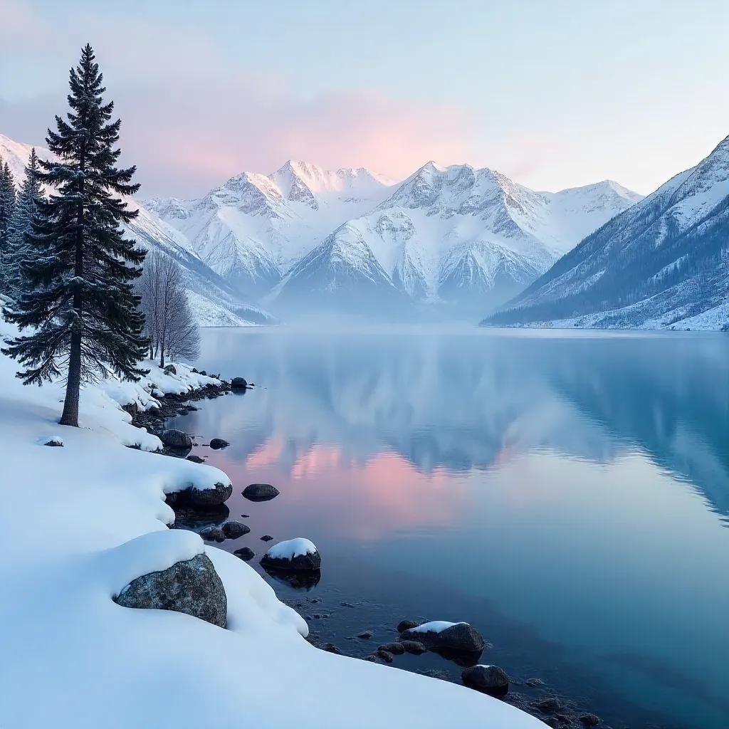 Tranquil Lake Van Winter: Snowy Peaks in Türkiye