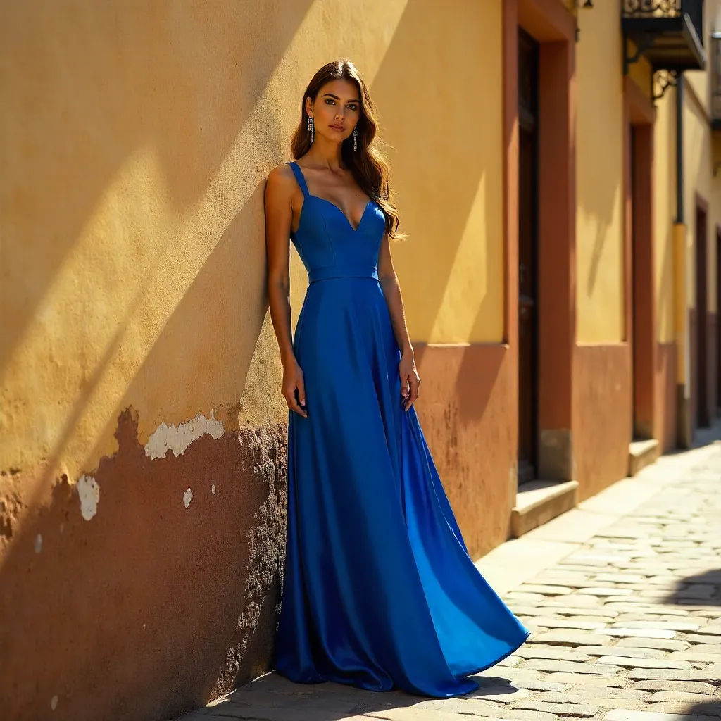 Blue Dress Elegance in León's Rustic Wall