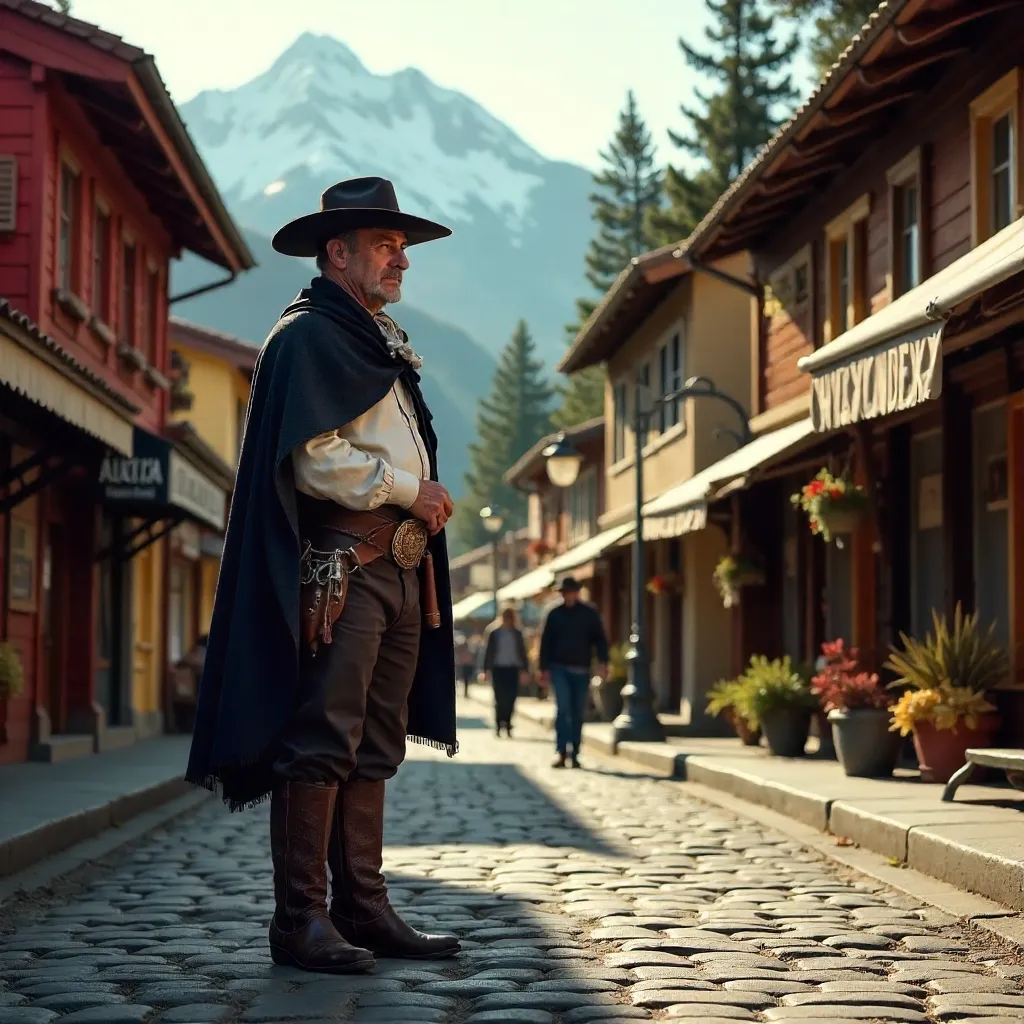 Gaucho in Bariloche Streets at Golden Hour