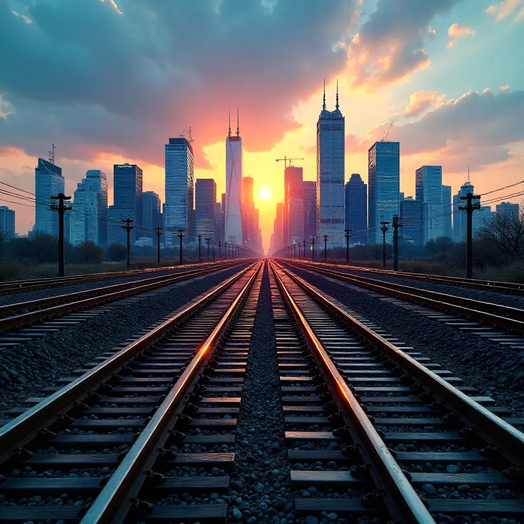 Distant Rails Meet the Skyline: A Night City
