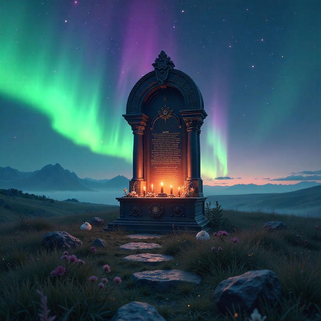 Altar in the Aurora Fields - Digital Dreamscape