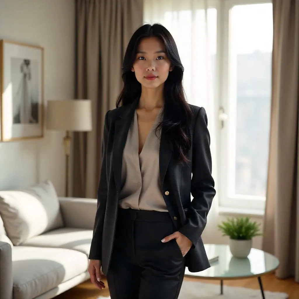Confident Asian Woman in a Modern Apartment