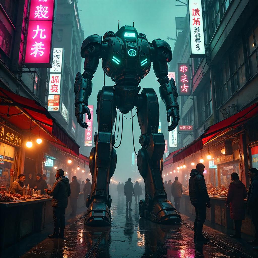 Mech in the Neon Market