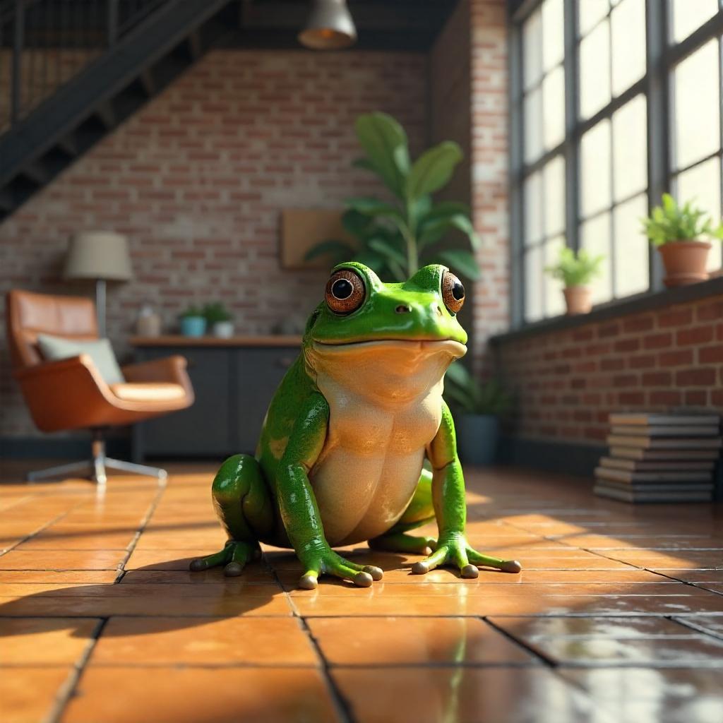 Hyper-Real Frog in a Modern Loft