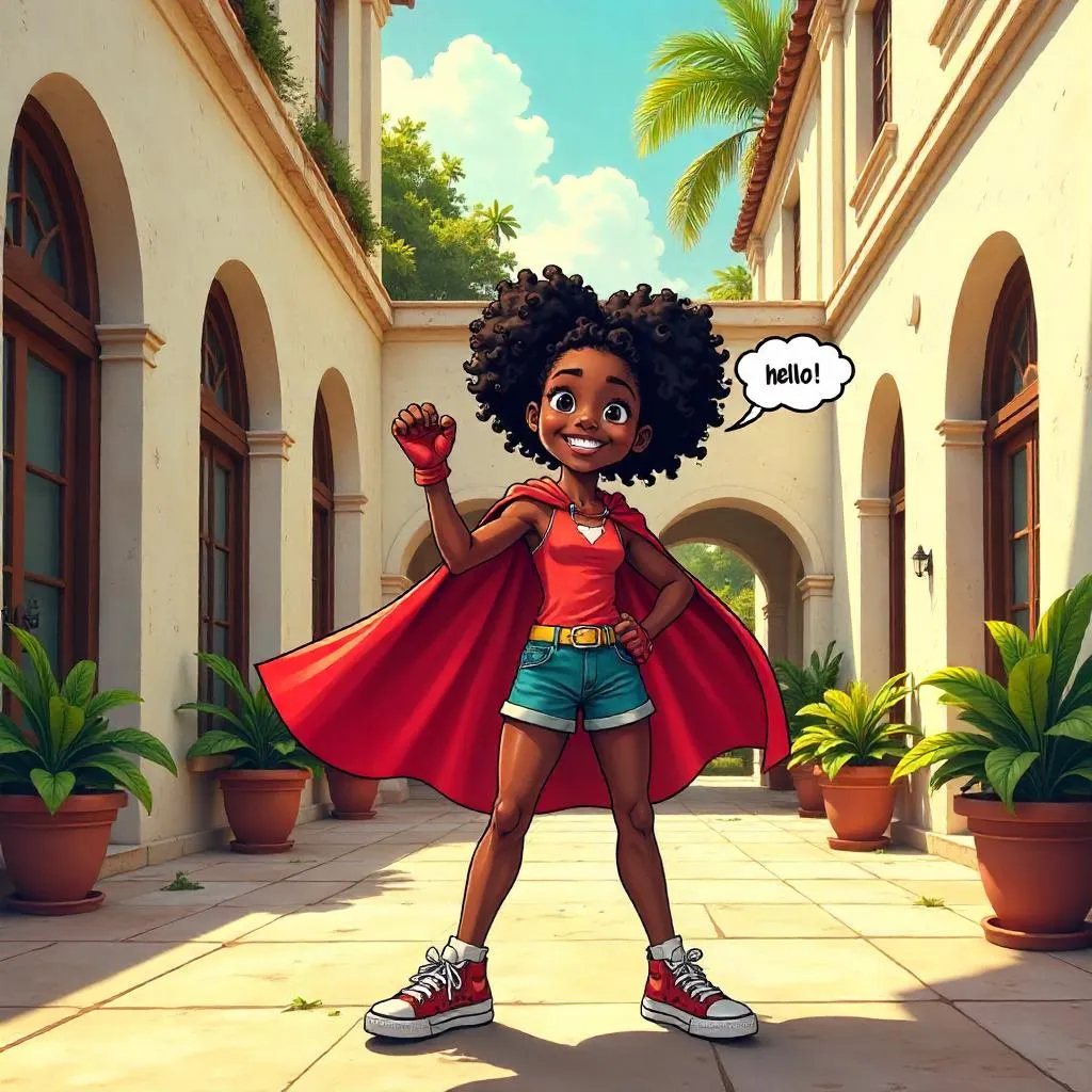 Cheerful Black Girl Hero in a Sunny Villa