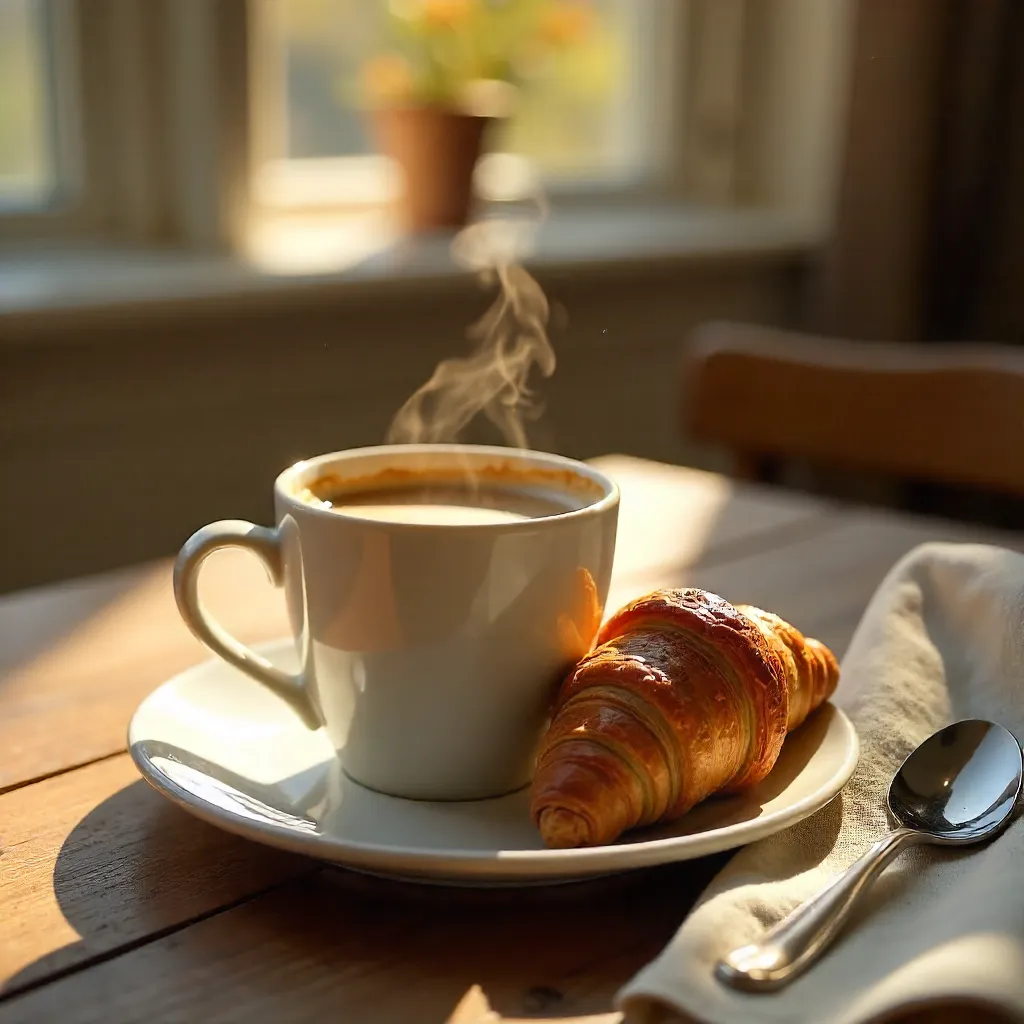 Cozy Morning Coffee and Croissant Still Life