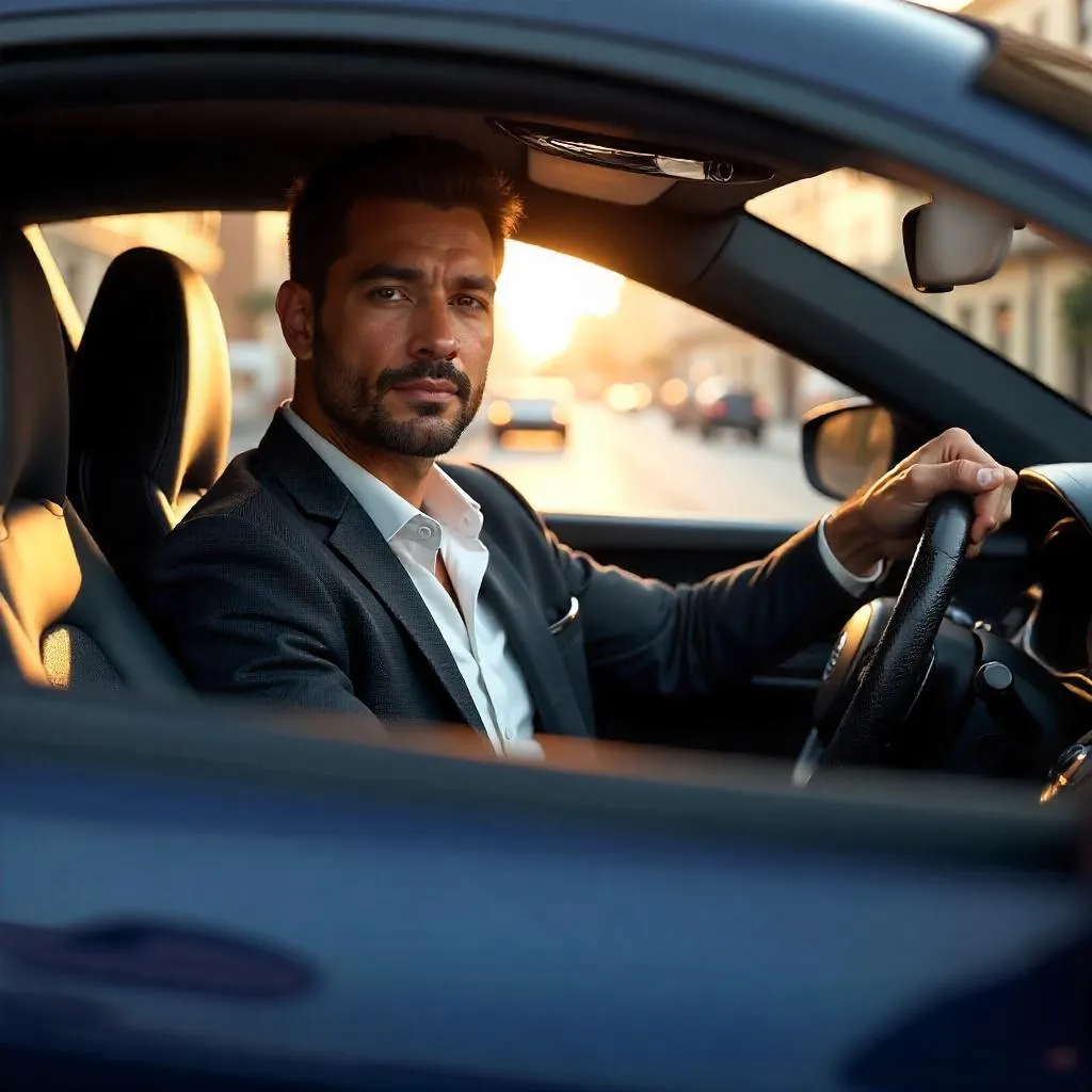 Confident Latino Man in a Luxury Car - 3D Render