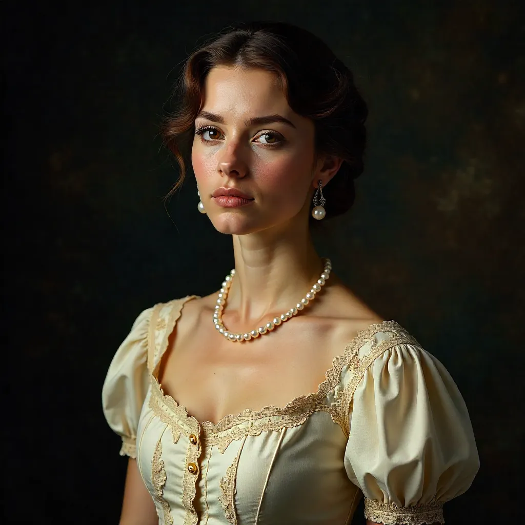 Elegant Vintage Ivory Dress Portrait with Pearls