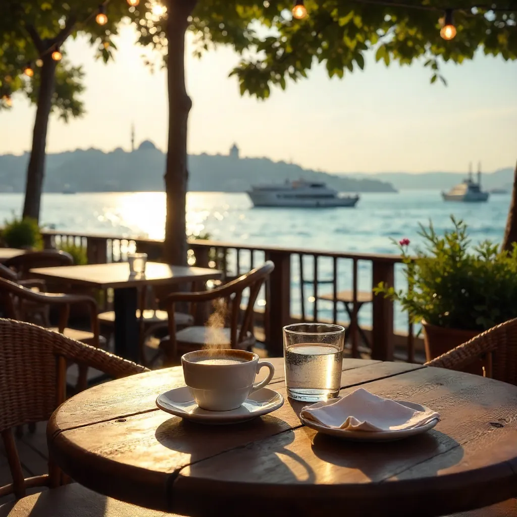 Tranquil Bosphorus Café with Island View