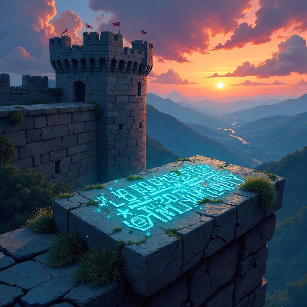 Runic Stone on Castle Battlements - Anime Scene