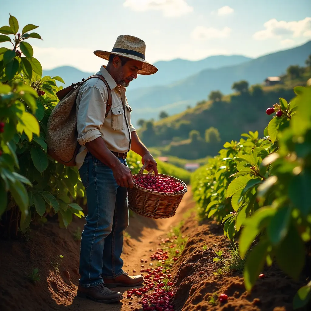 Sunlit Harvest: Coffee Farmer in Xicotepec, Puebla