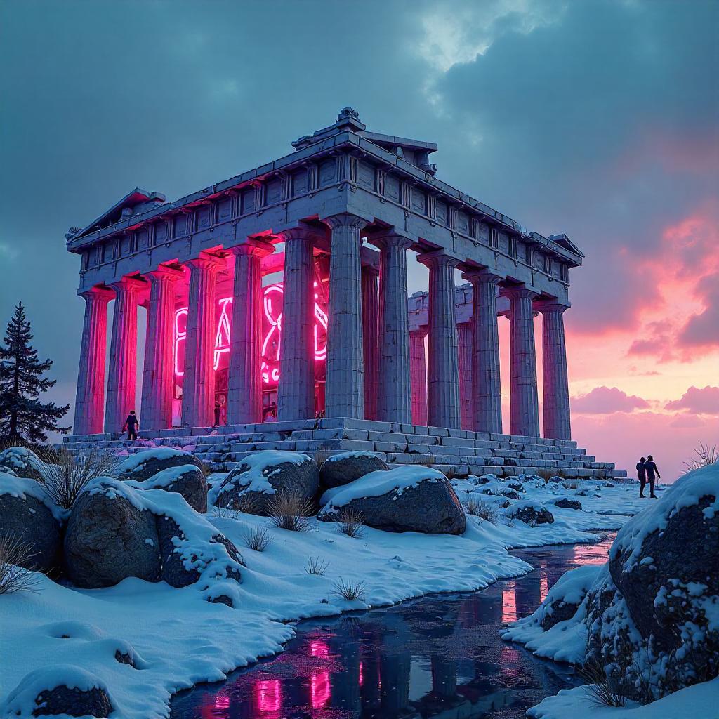 Snowbound Neon Parthenon: Cyber-Greek Odyssey