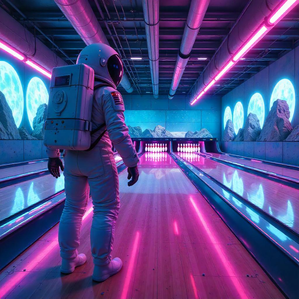Astronaut Concept Art in a Neon Bowling Alley
