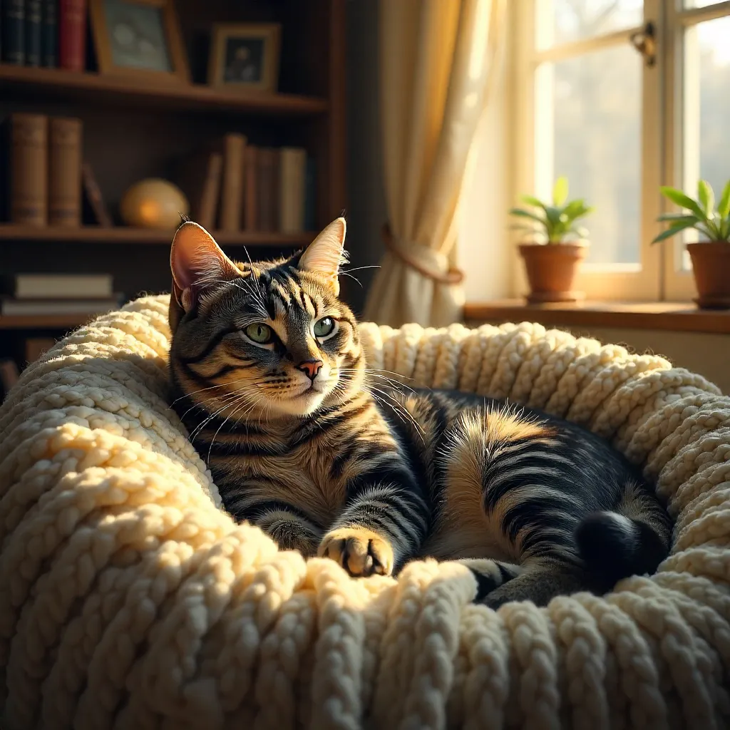 Grey Tabby Cat in a Cozy Book Nook