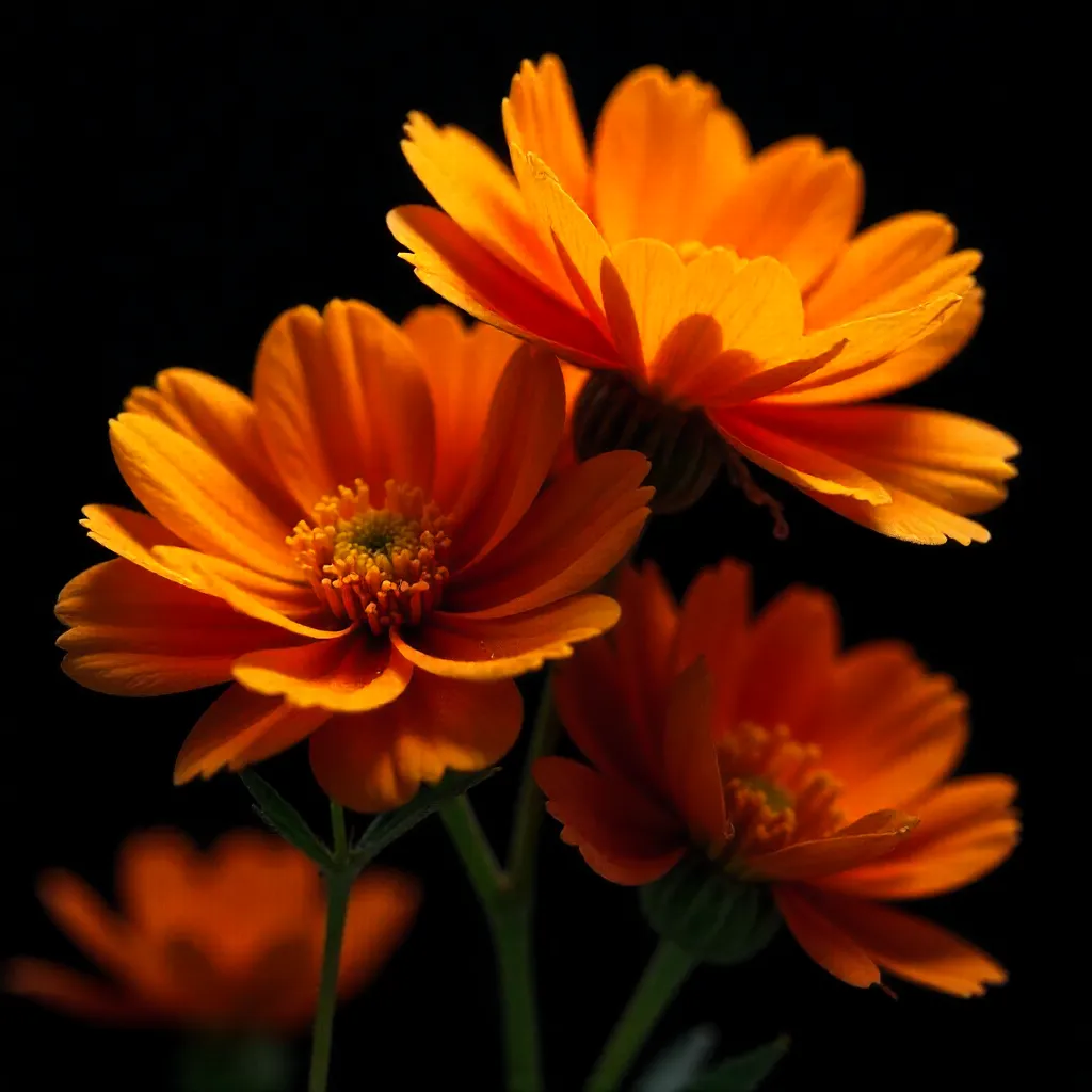 Vibrant Orange Flowers in Velvet Night