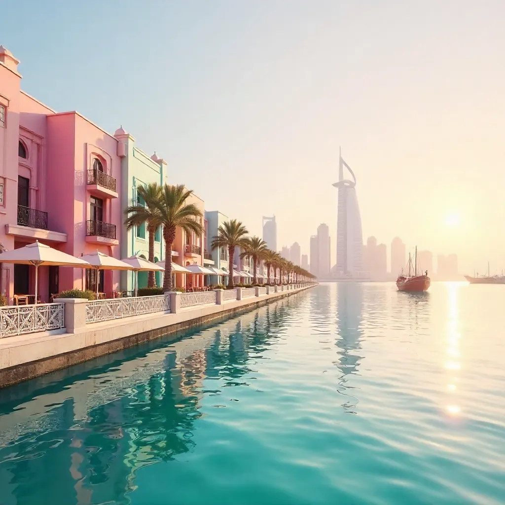 Pastel Waterfront of Doha with Skyline Backdrop